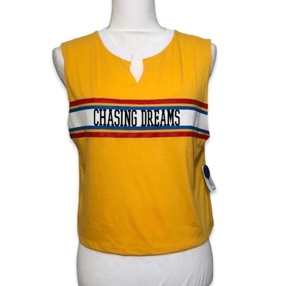 NWT Yellow Chasing Dreams Muscle Tee Sleeveless Top Split V Neck New Flirtitude